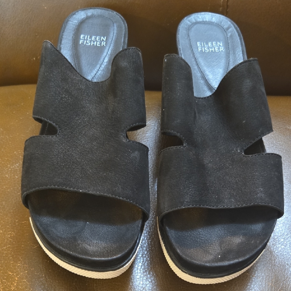 Eileen Fisher Black Mules Minimalist Suede